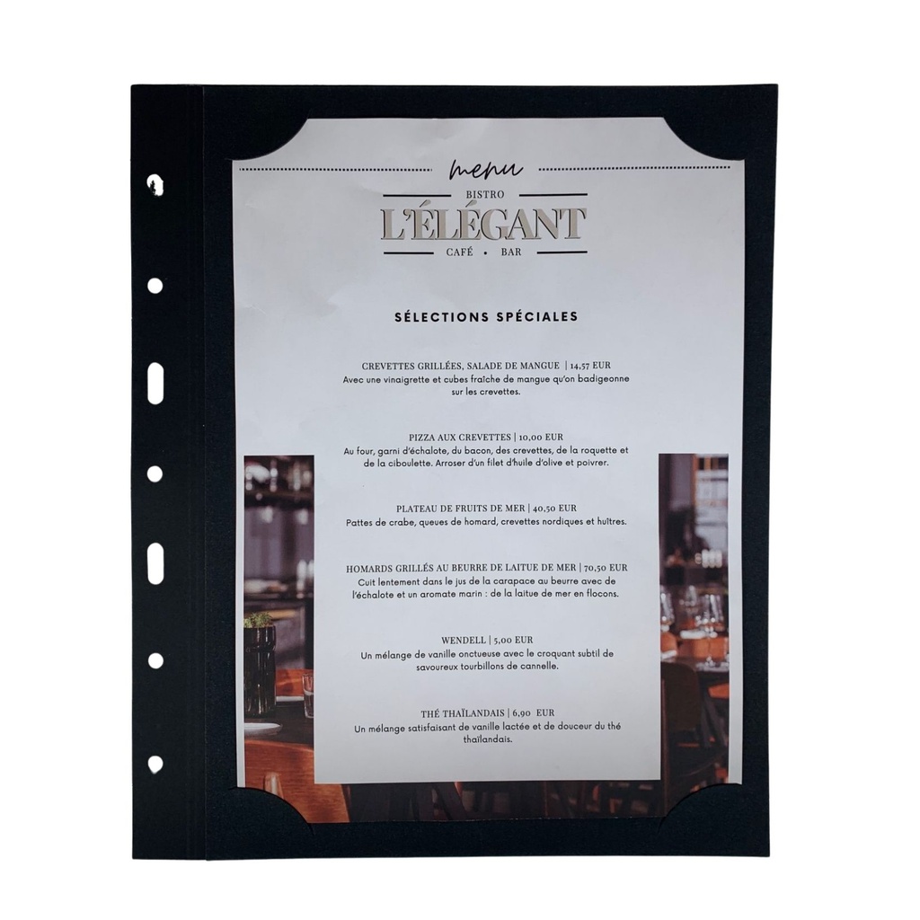 [509045] 10 A4 cardboard sleeves black corner monts, for screw Menu Cover - 2 views